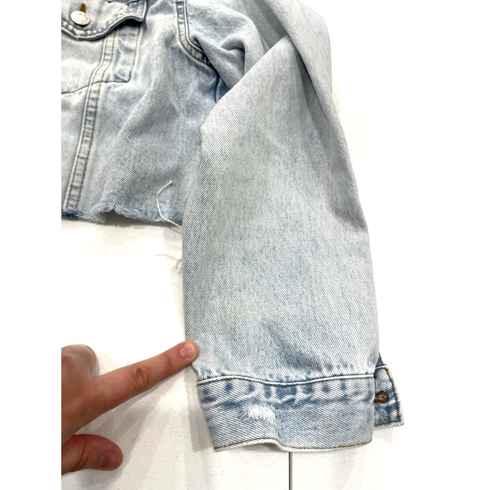 Daze Blue Denim Jean Jacket Medium Trucker Cut Off Cropped Classic Retro grunge - Picture 3 of 8